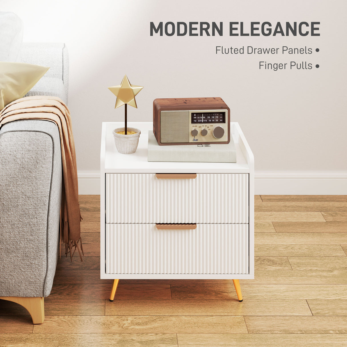 Wooden Bedside Cabinet 50cm Wide With 2 Drawers - Velmora