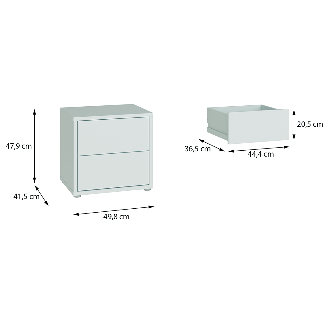 Wooden Bedside Cabinet Low With 2 Push-to-Open Drawers - Alice Springs