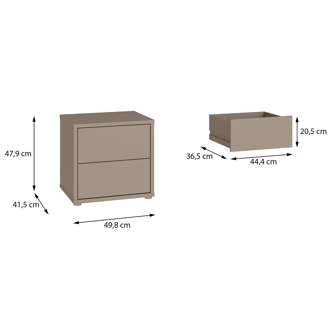 Wooden Bedside Cabinet Low With 2 Push-to-Open Drawers - Alice Springs