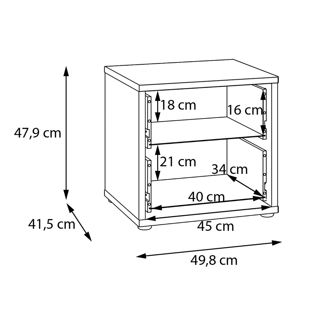 Wooden Bedside Cabinet Low With 2 Push-to-Open Drawers - Alice Springs