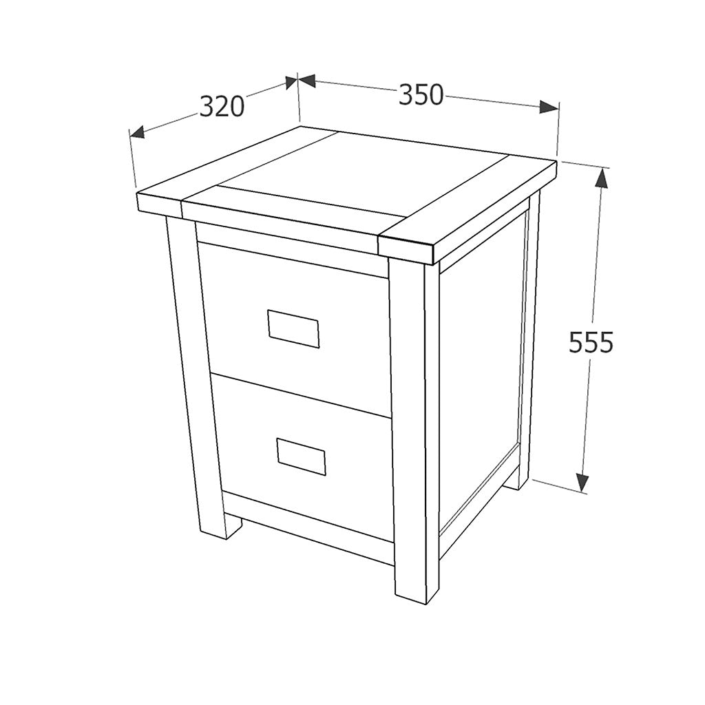 Wooden Bedside Cabinet Narrow With 2 Drawers - Boston