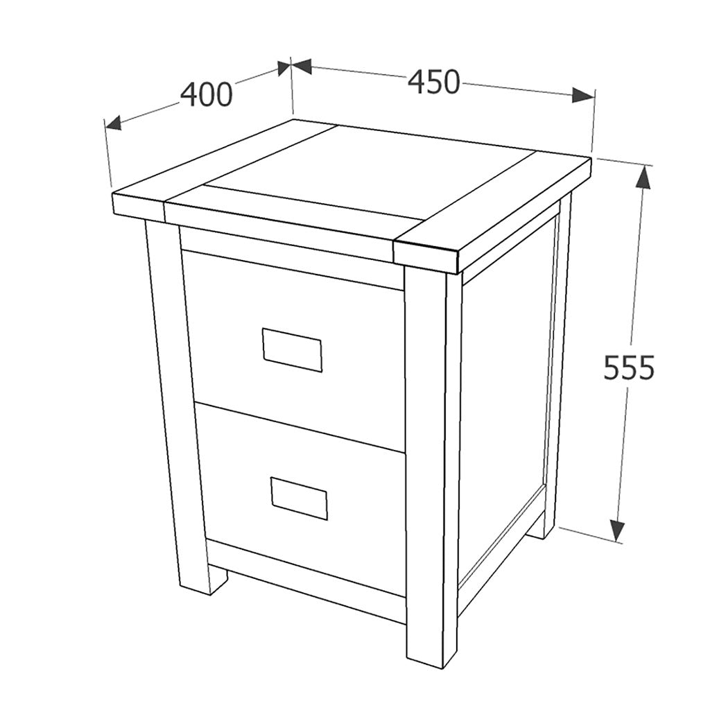 Wooden Bedside Cabinet Wide With 2 Drawers - Boston