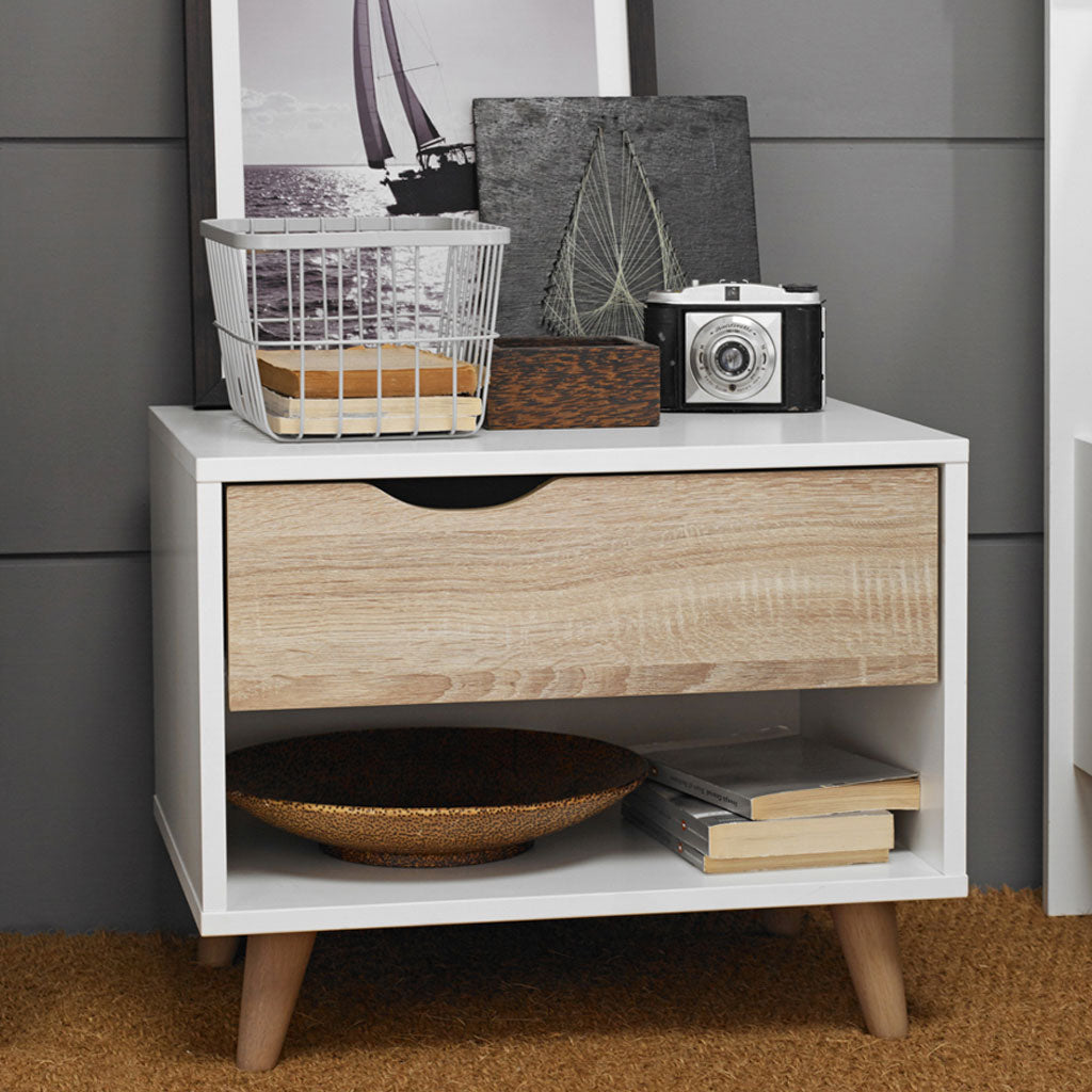 Wooden Bedside Cabinet With 1 Drawer - Stockholm