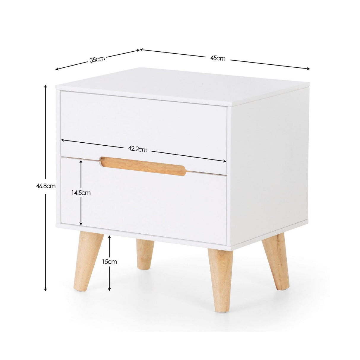 Wooden Bedside Cabinet With 2 Drawers - Alicia
