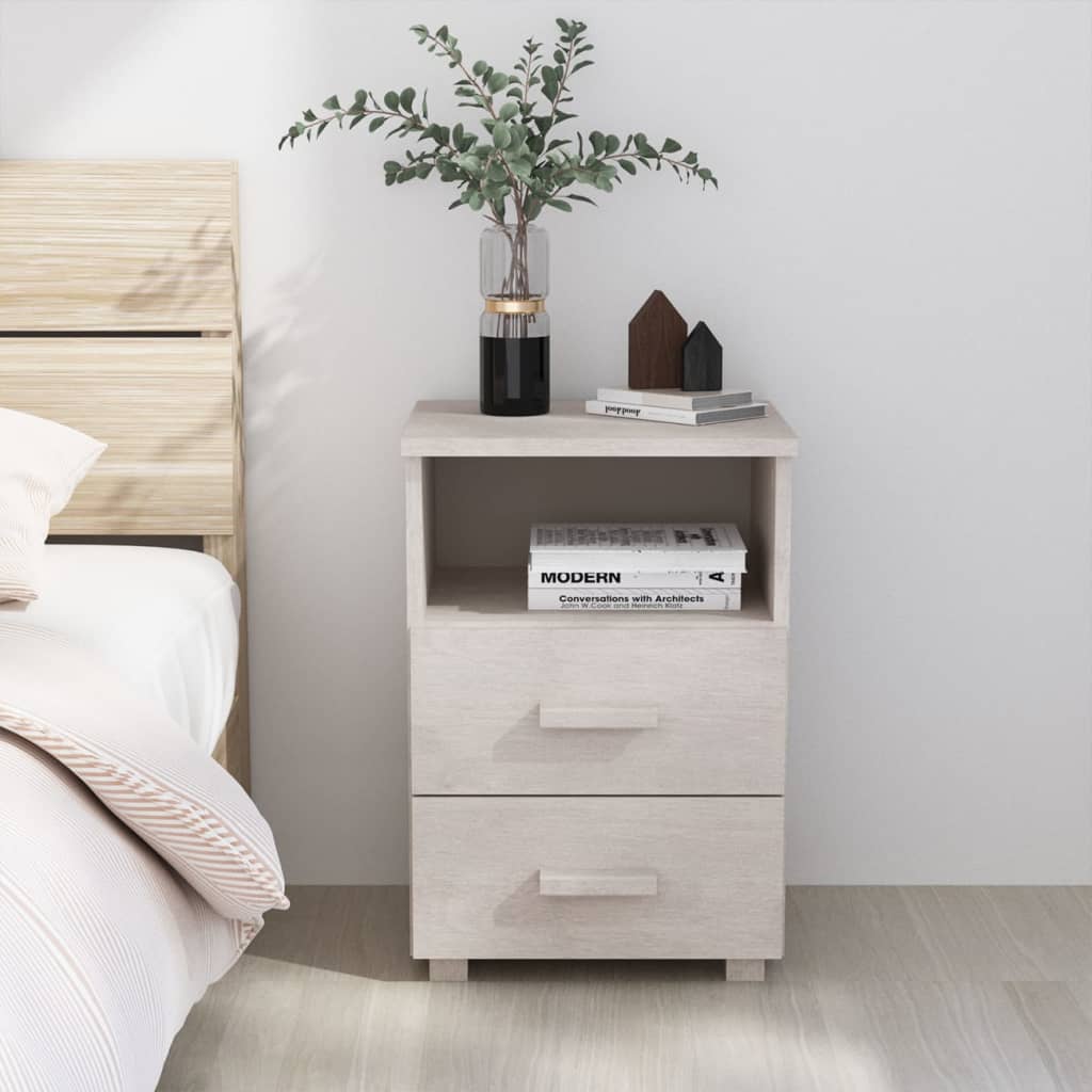 Wooden Bedside Cabinet With 2 Drawers And 1 Shelf - Hamar