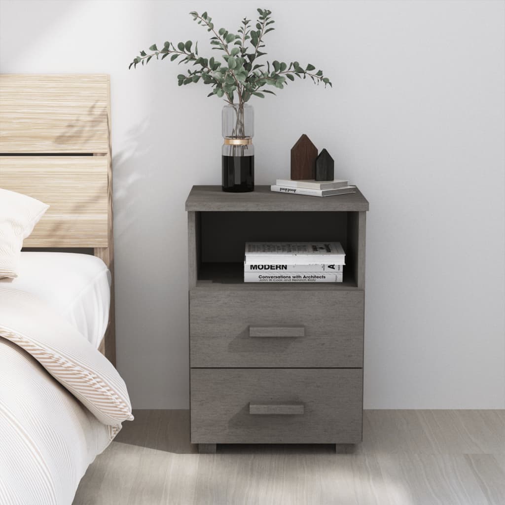 Wooden Bedside Cabinet With 2 Drawers And 1 Shelf - Hamar