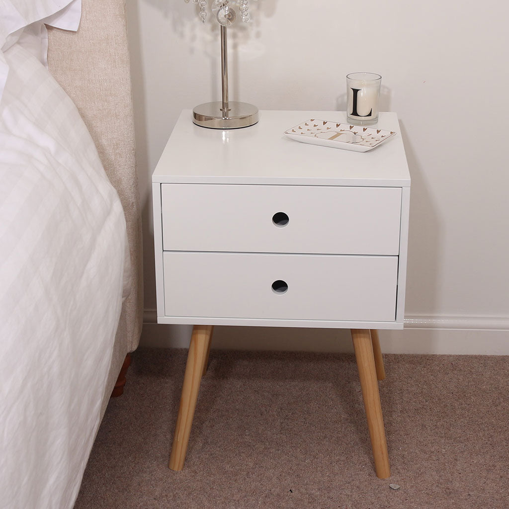 Wooden Bedside Cabinet With 2 Drawers And Wooden Legs - Options