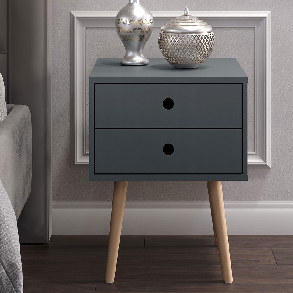 Wooden Bedside Cabinet With 2 Drawers And Wooden Legs - Options