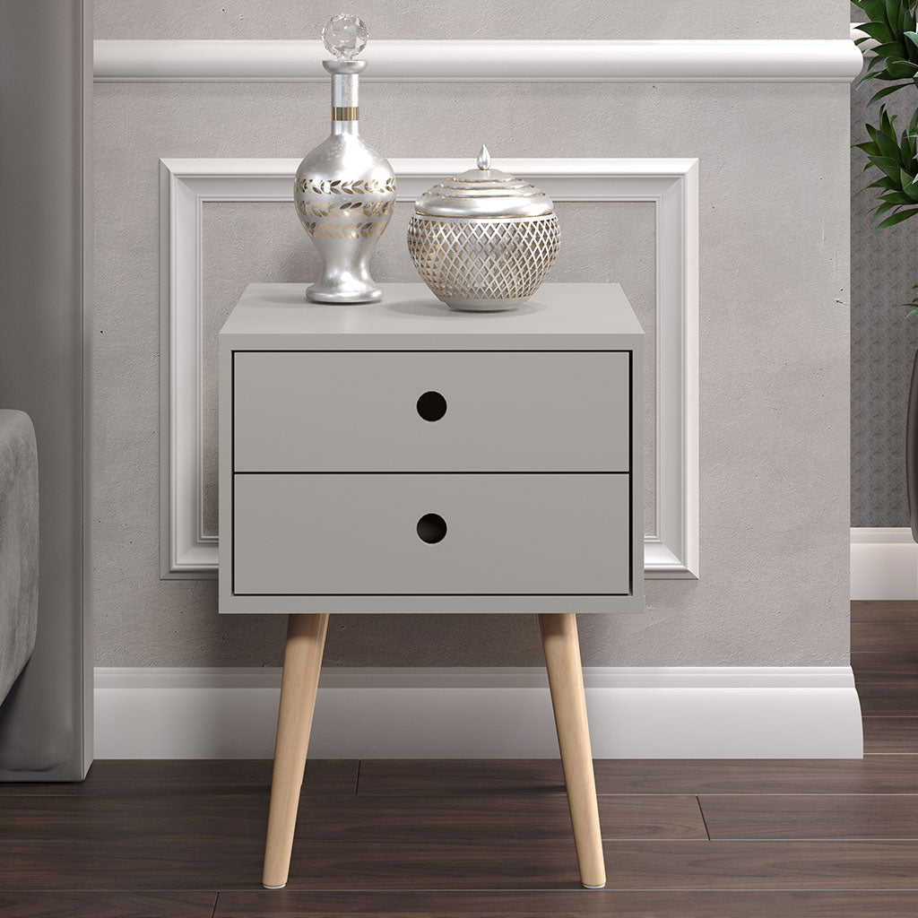 Wooden Bedside Cabinet With 2 Drawers And Wooden Legs - Options
