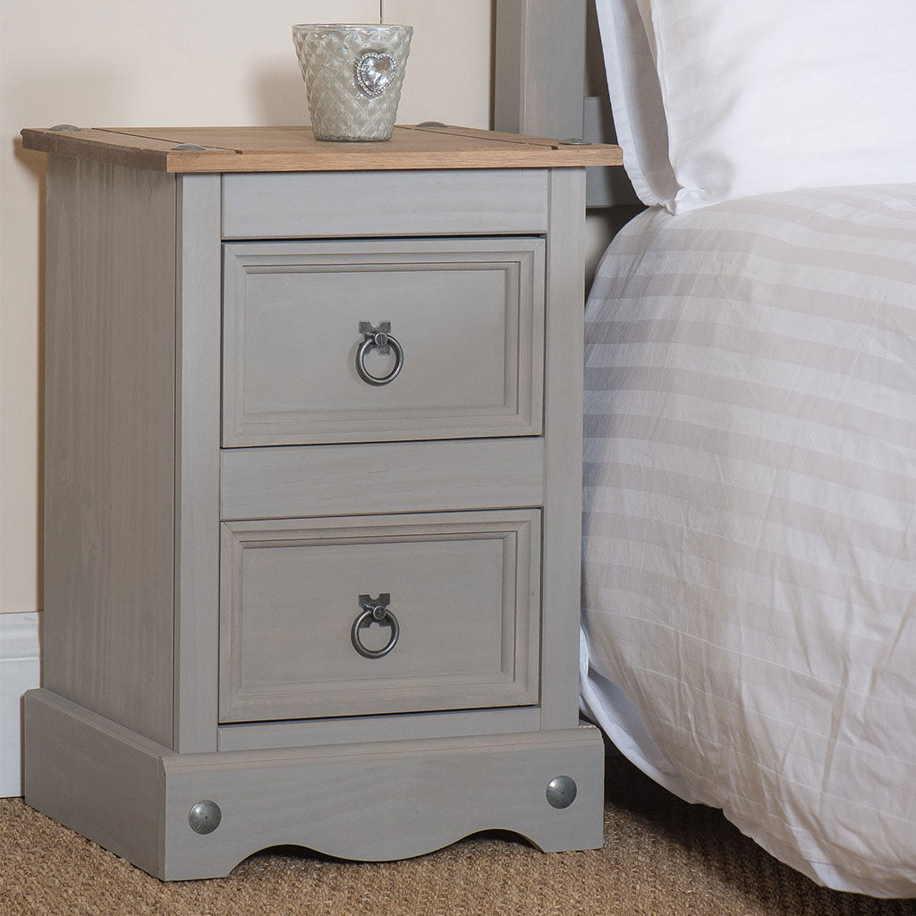 Wooden Bedside Cabinet With 2 Drawers - Corona