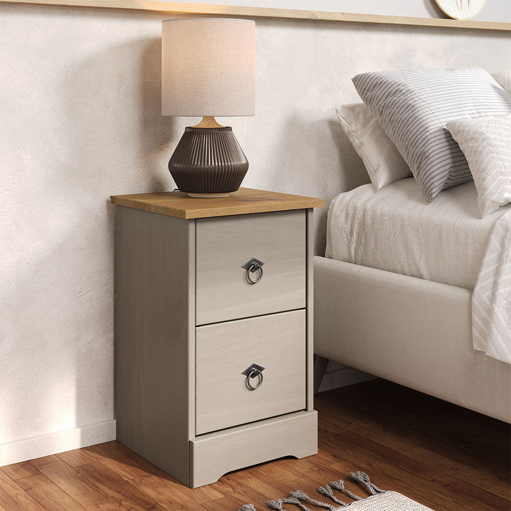 Wooden Bedside Cabinet With 2 Drawers - Corona Compact