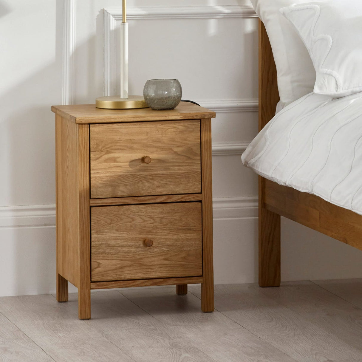 Wooden Bedside Cabinet With 2 Drawers - Coxmoor