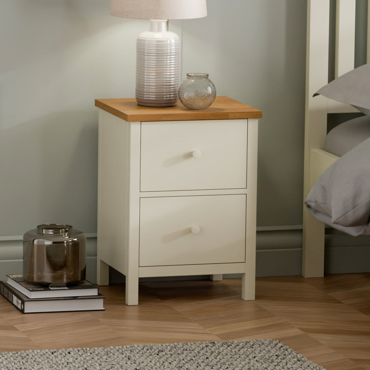 Wooden Bedside Cabinet With 2 Drawers - Coxmoor