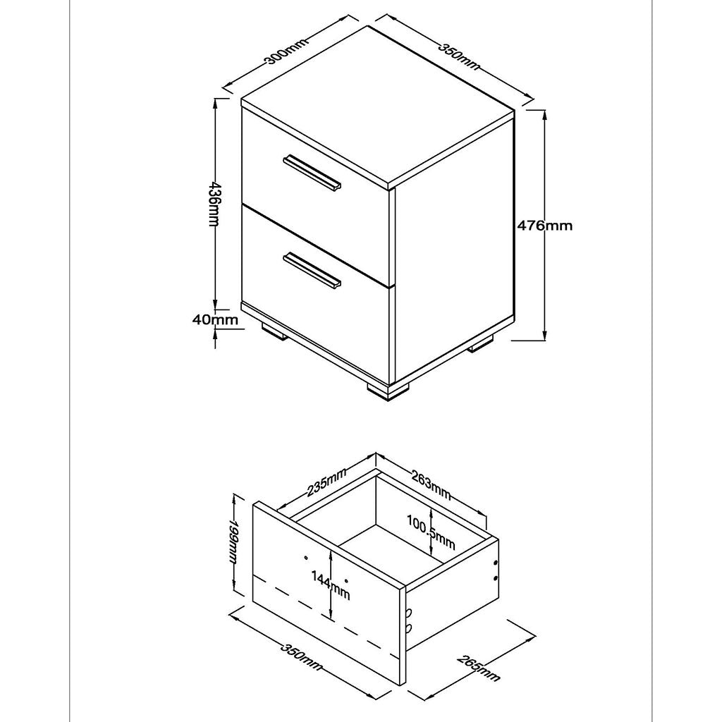 Wooden Bedside Cabinet With 2 Drawers - Lido
