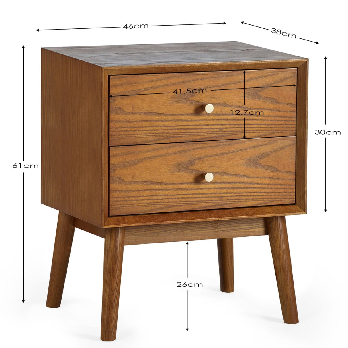 Wooden Bedside Cabinet With 2 Drawers - Lowry