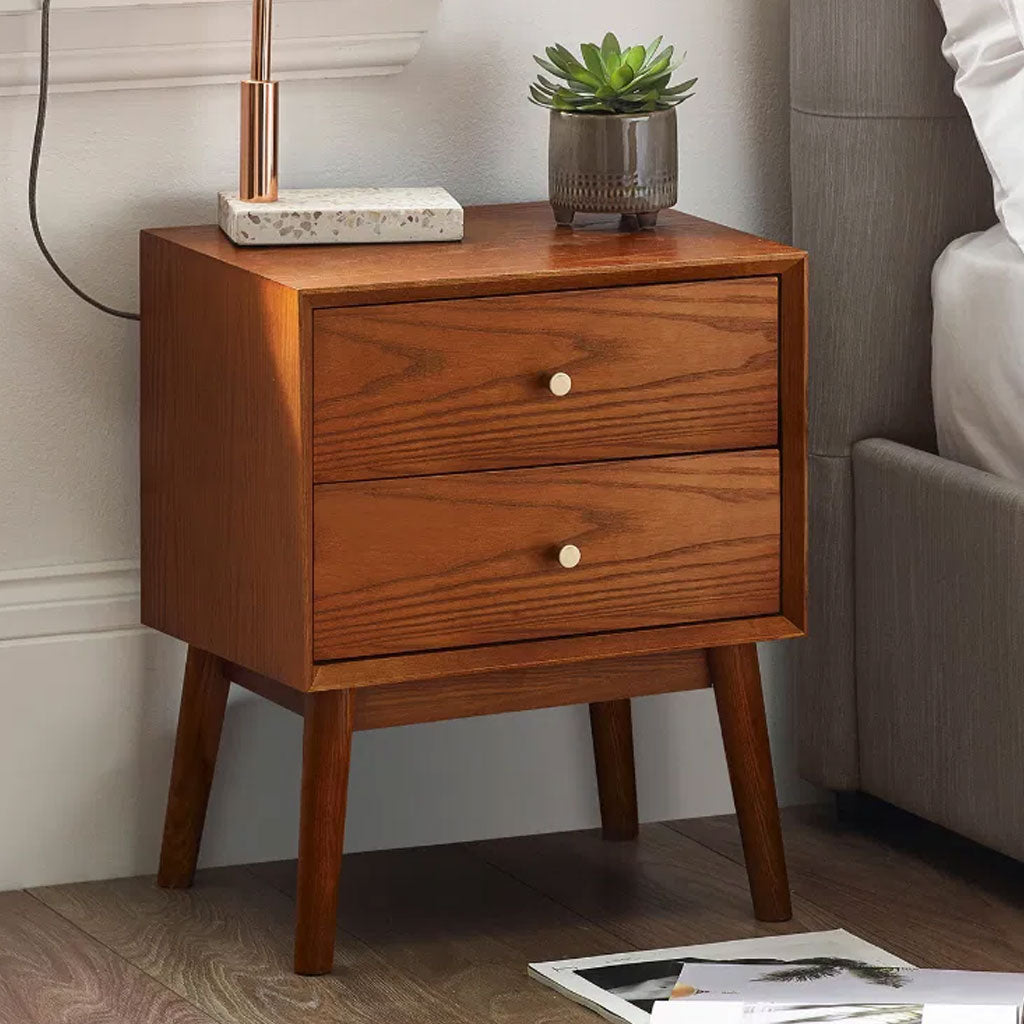 Wooden Bedside Cabinet With 2 Drawers - Lowry
