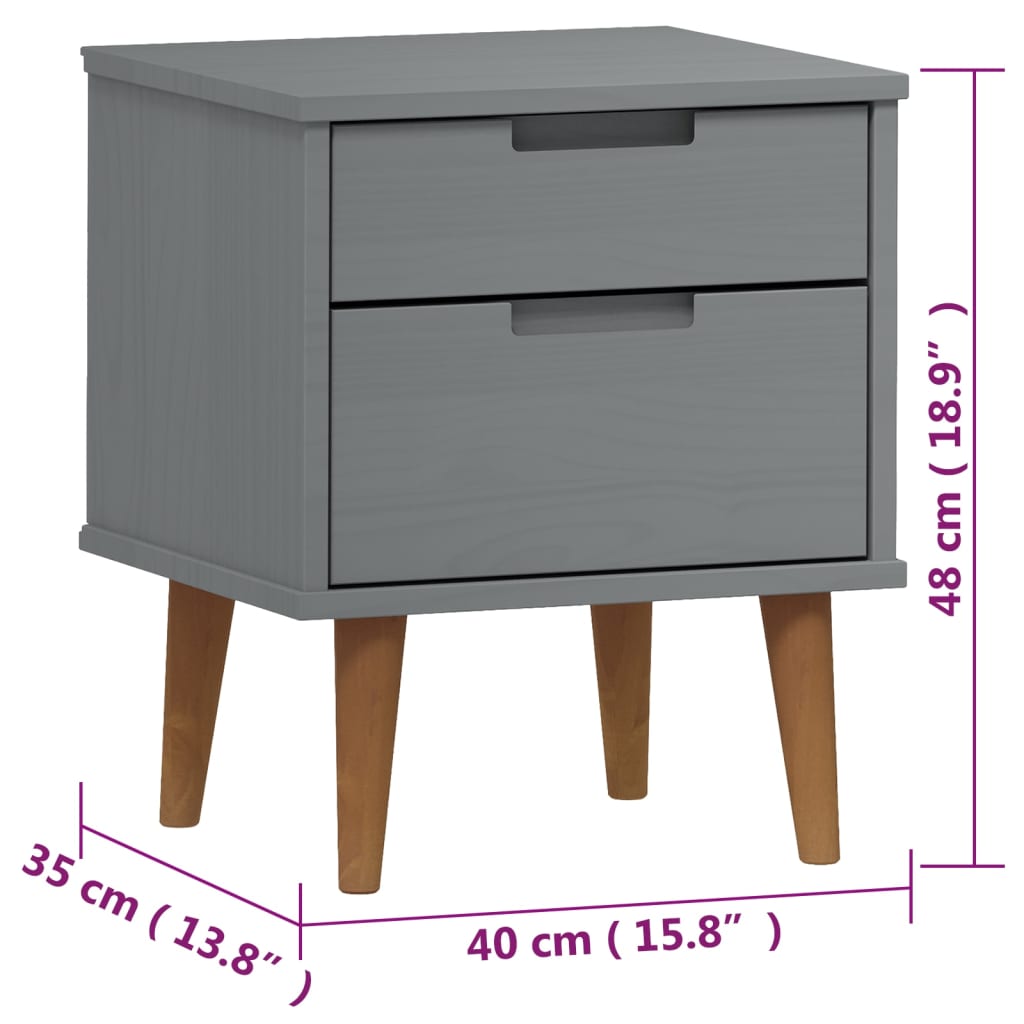 Wooden Bedside Cabinet With 2 Drawers - Molde