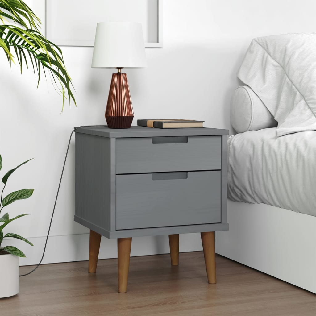Wooden Bedside Cabinet With 2 Drawers - Molde