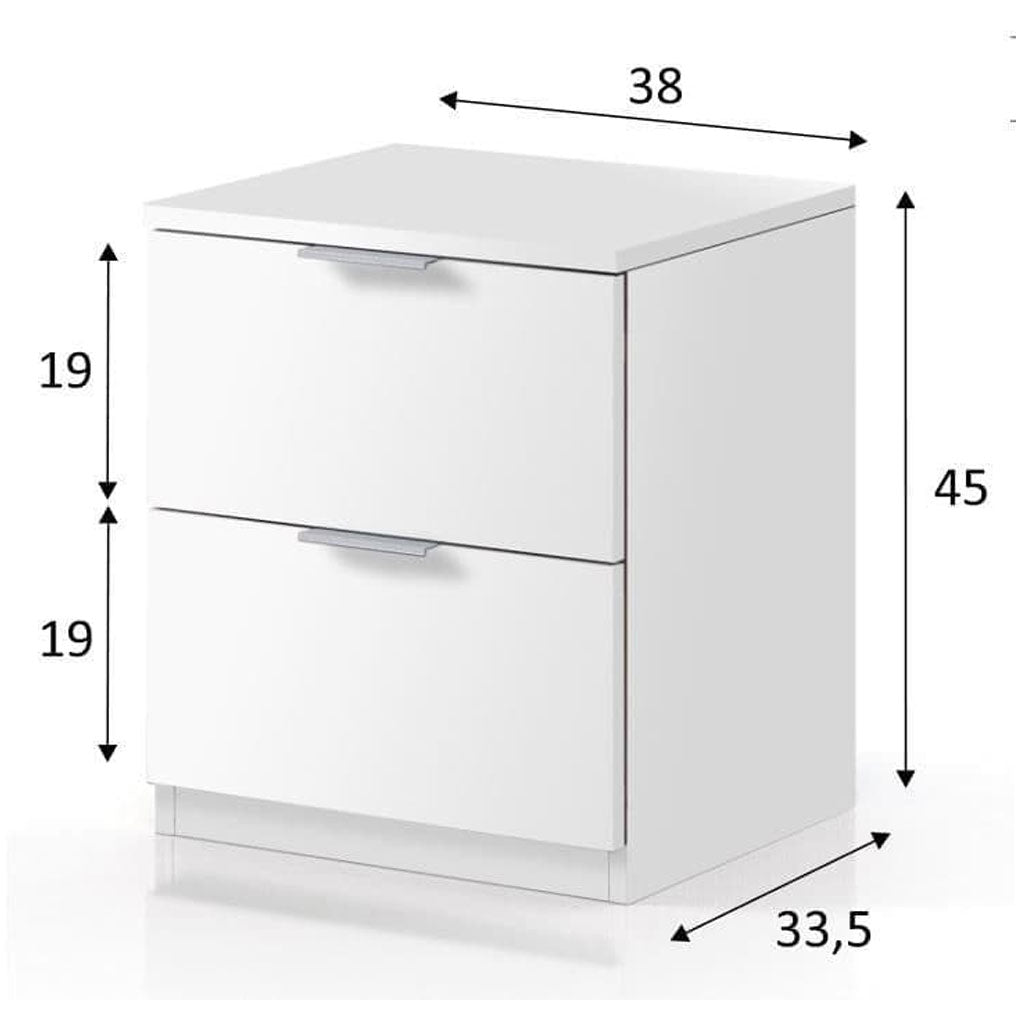 Wooden Bedside Cabinet With 2 Drawers - Nixa