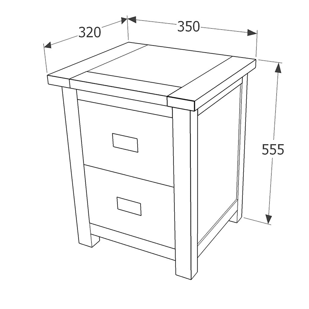 Wooden Bedside Cabinet With 2 Drawers Tall - Dunkeld