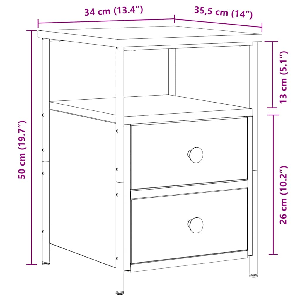 Wooden Bedside Cabinet With 2 Drawers - Vantage Home