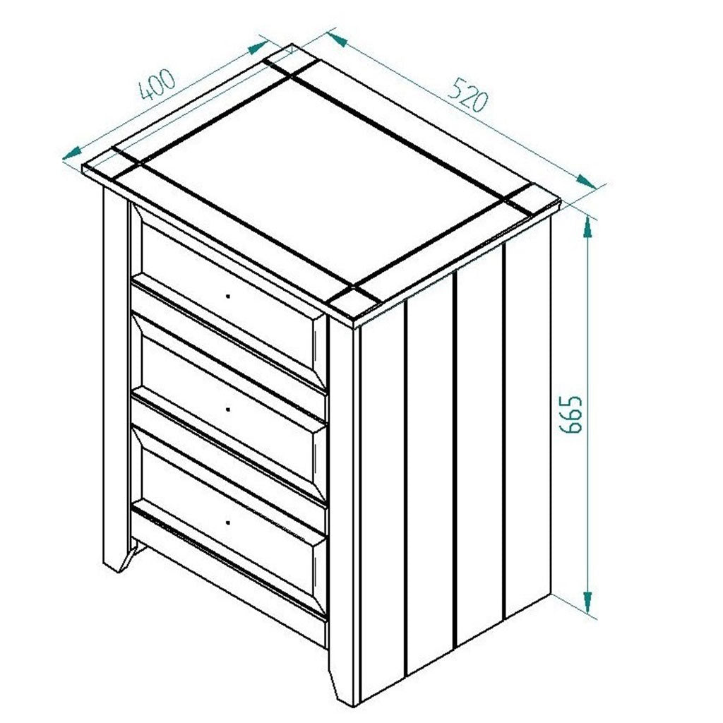 Wooden Bedside Cabinet With 3 Drawers - Capri