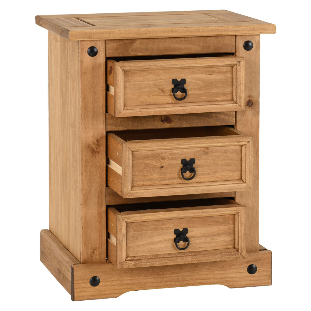 Wooden Bedside Cabinet With 3 Drawers - Corona