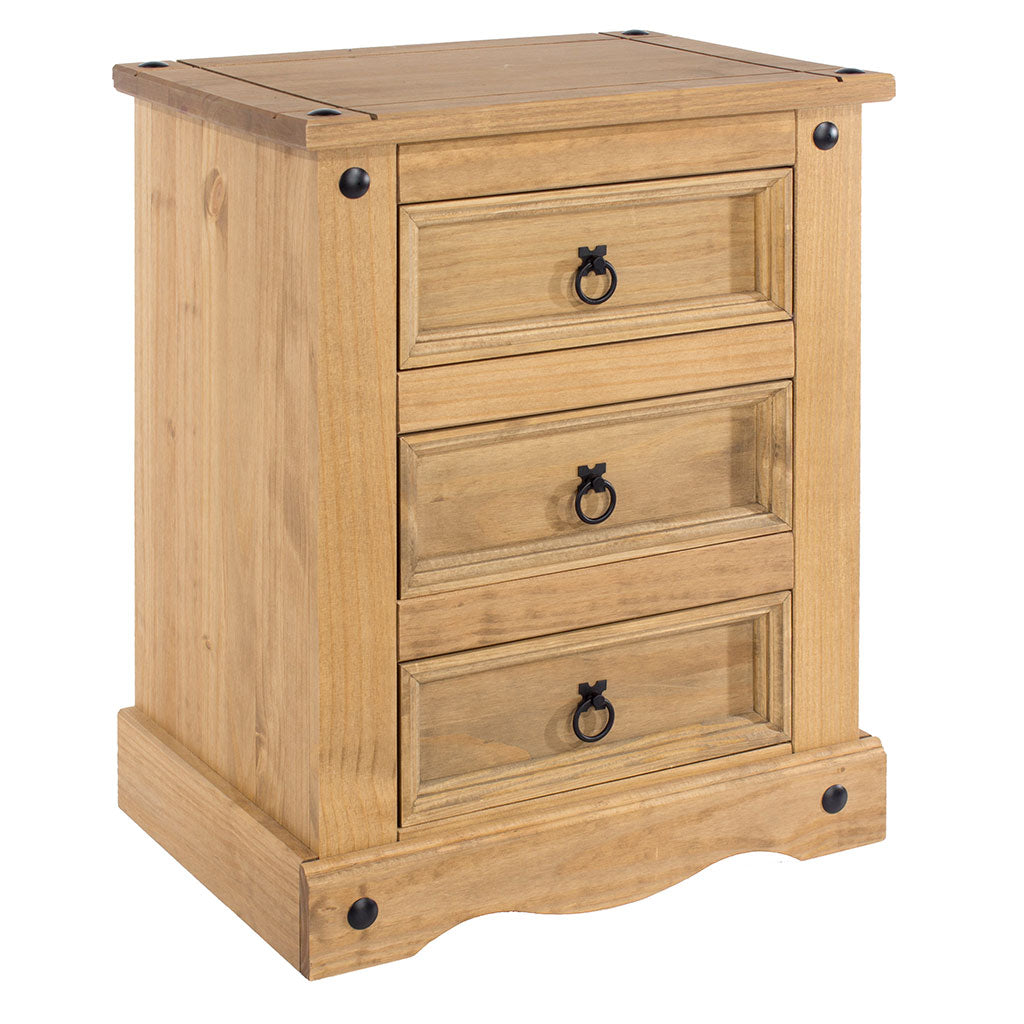 Wooden Bedside Cabinet 53cm Wide With 3 Drawers - Corona