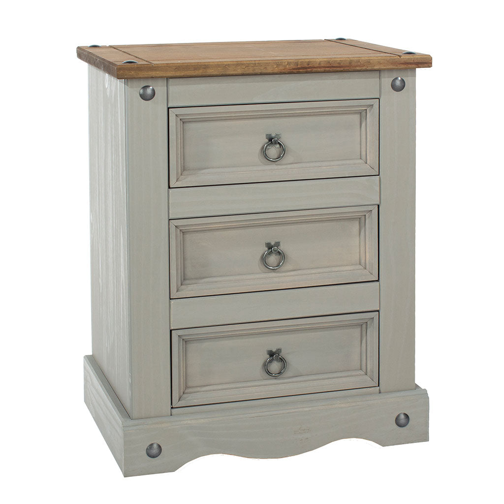 Wooden Bedside Cabinet 53cm Wide With 3 Drawers - Corona