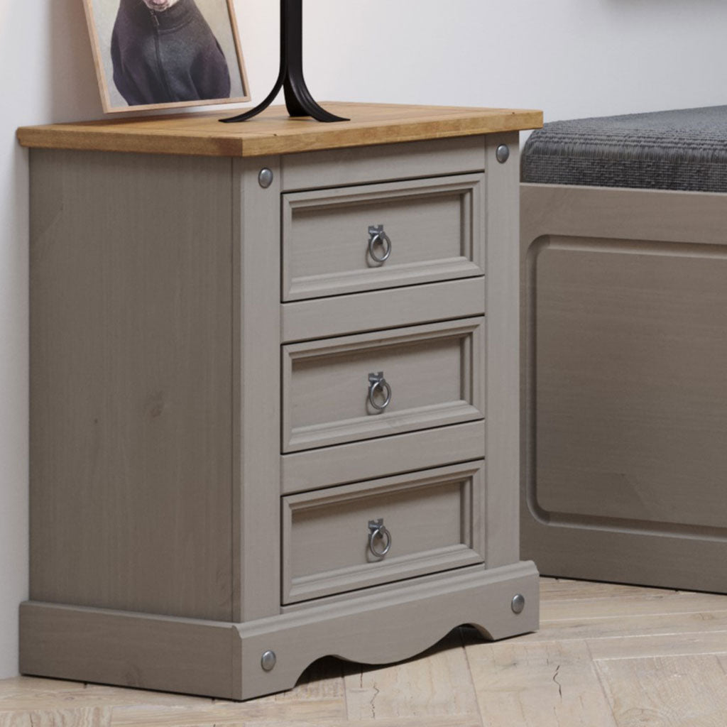 Wooden Bedside Cabinet 53cm Wide With 3 Drawers - Corona