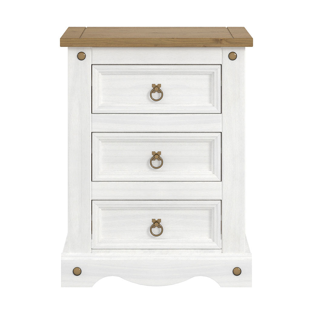 Wooden Bedside Cabinet 53cm Wide With 3 Drawers - Corona