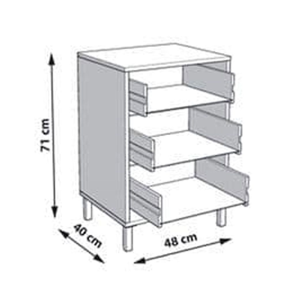 Wooden Bedside Cabinet With 3 Drawers - Grant