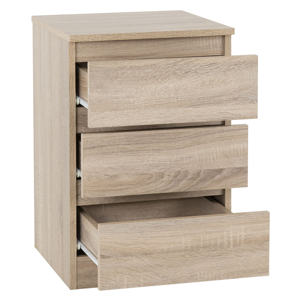 Wooden Bedside Cabinet With 3 Drawers in Set Of 2 - Malvern