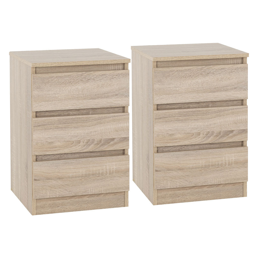 Wooden Bedside Cabinet With 3 Drawers in Set Of 2 - Malvern