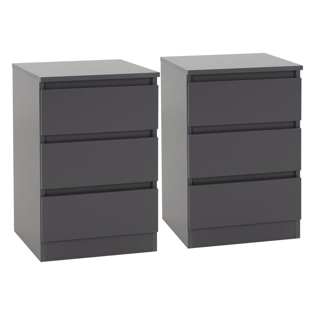 Wooden Bedside Cabinet With 3 Drawers in Set Of 2 - Malvern