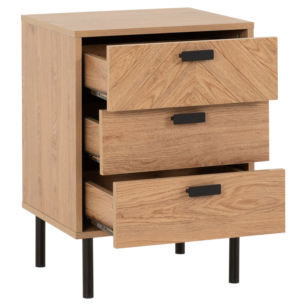 Wooden Bedside Cabinet With 3 Drawers - Leon