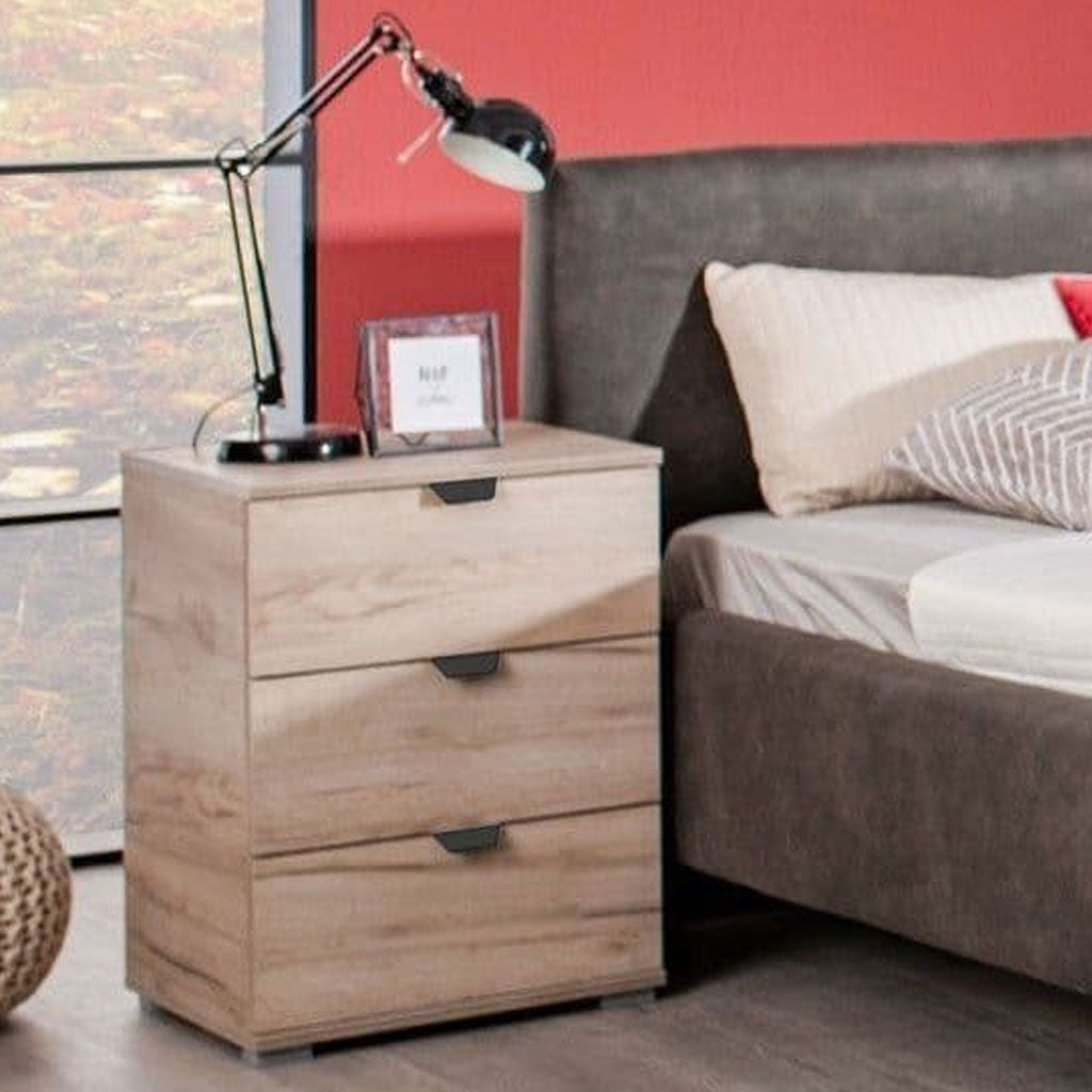 Wooden Bedside Cabinet With 3 Drawers - Lima