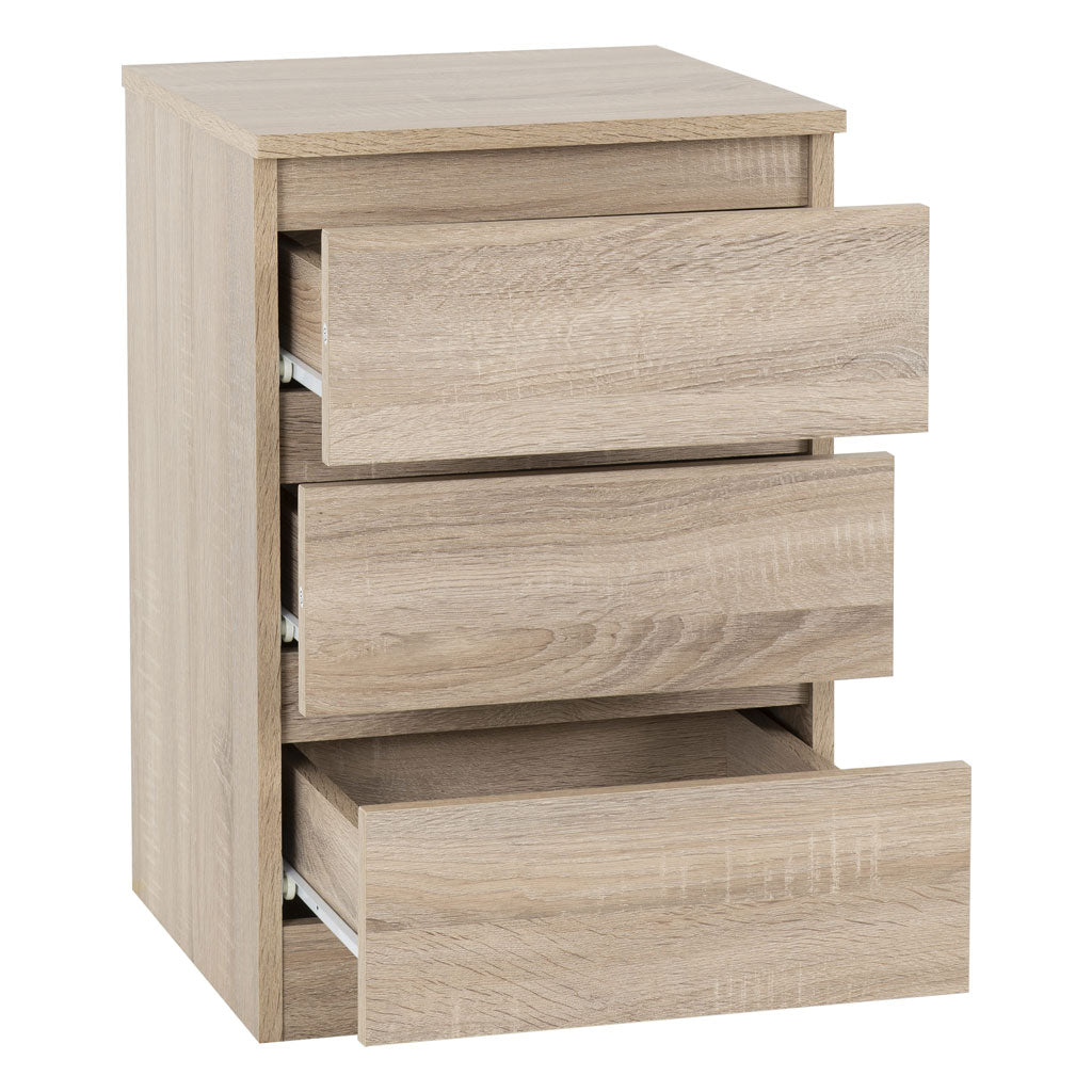 Wooden Bedside Cabinet With 3 Drawers - Malvern