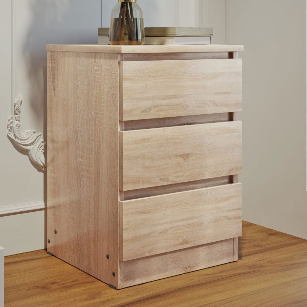 Wooden Bedside Cabinet With 3 Drawers - Malvern