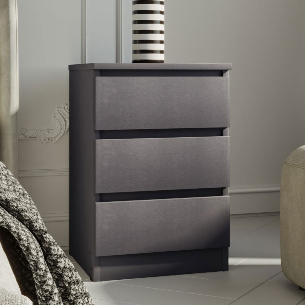 Wooden Bedside Cabinet With 3 Drawers - Malvern