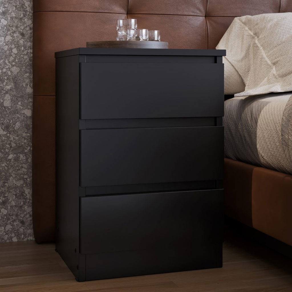 Wooden Bedside Cabinet With 3 Drawers - Malvern