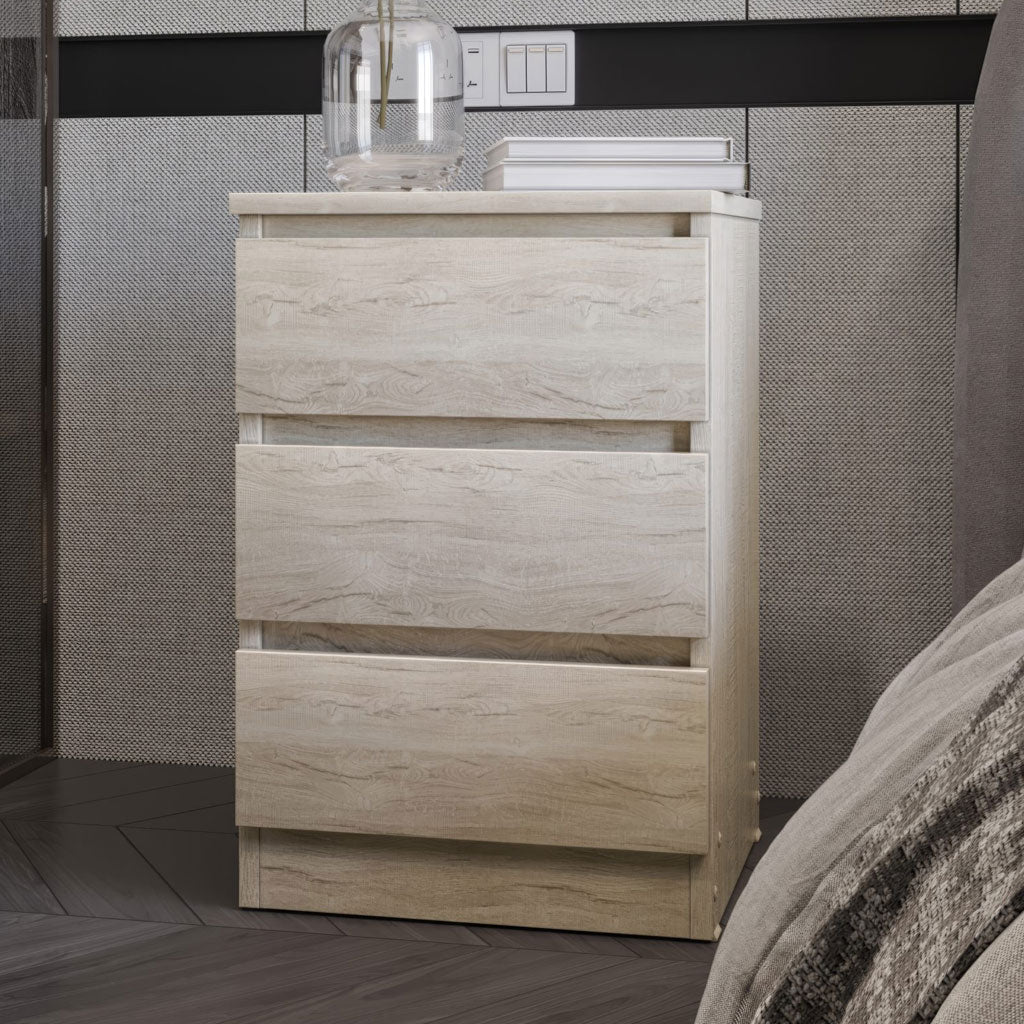 Wooden Bedside Cabinet With 3 Drawers - Malvern