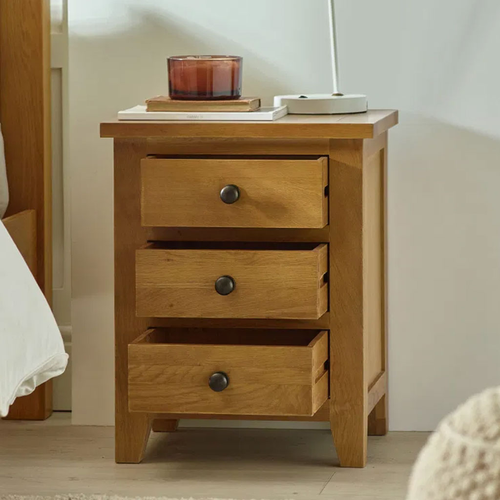 Wooden Bedside Cabinet With 3 Drawers - Marlborough