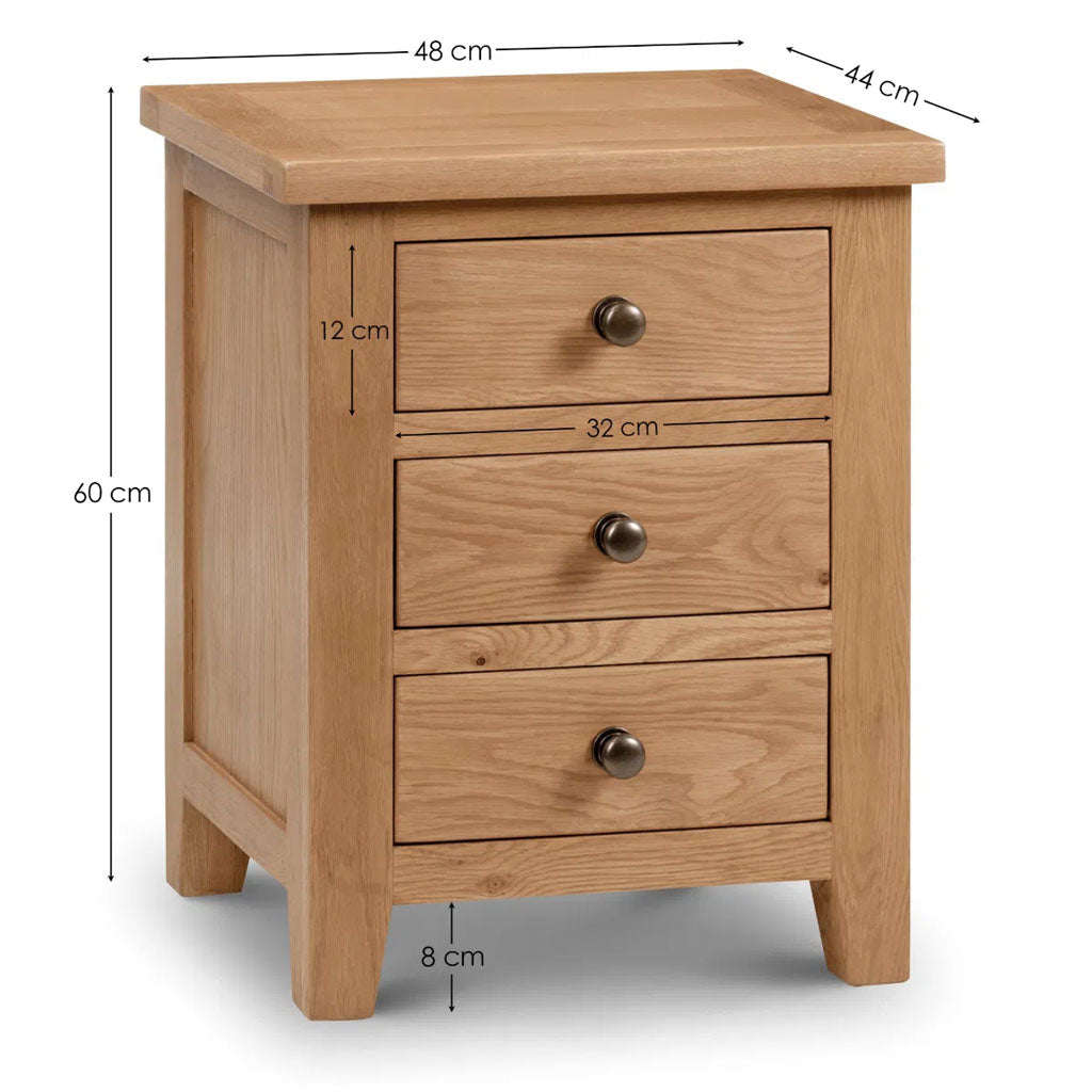 Wooden Bedside Cabinet With 3 Drawers - Marlborough