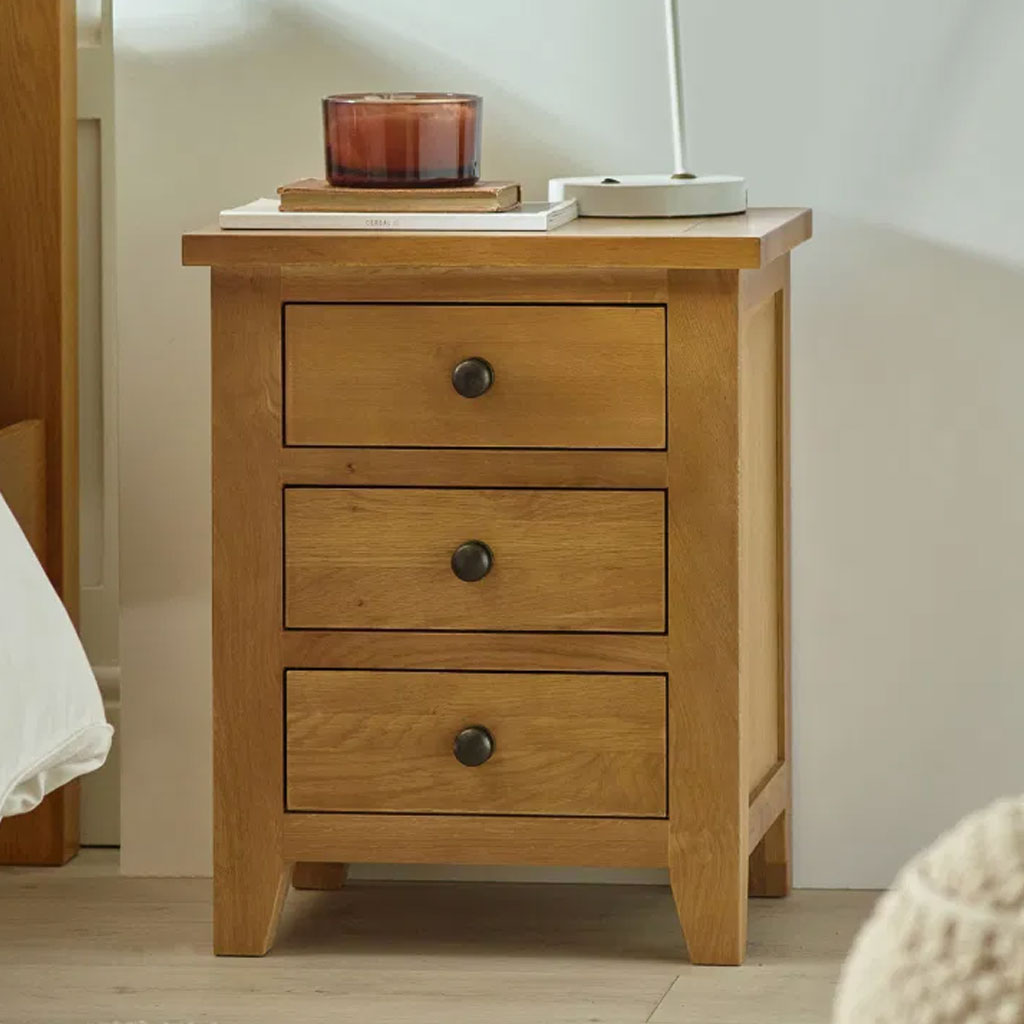 Wooden Bedside Cabinet With 3 Drawers - Marlborough