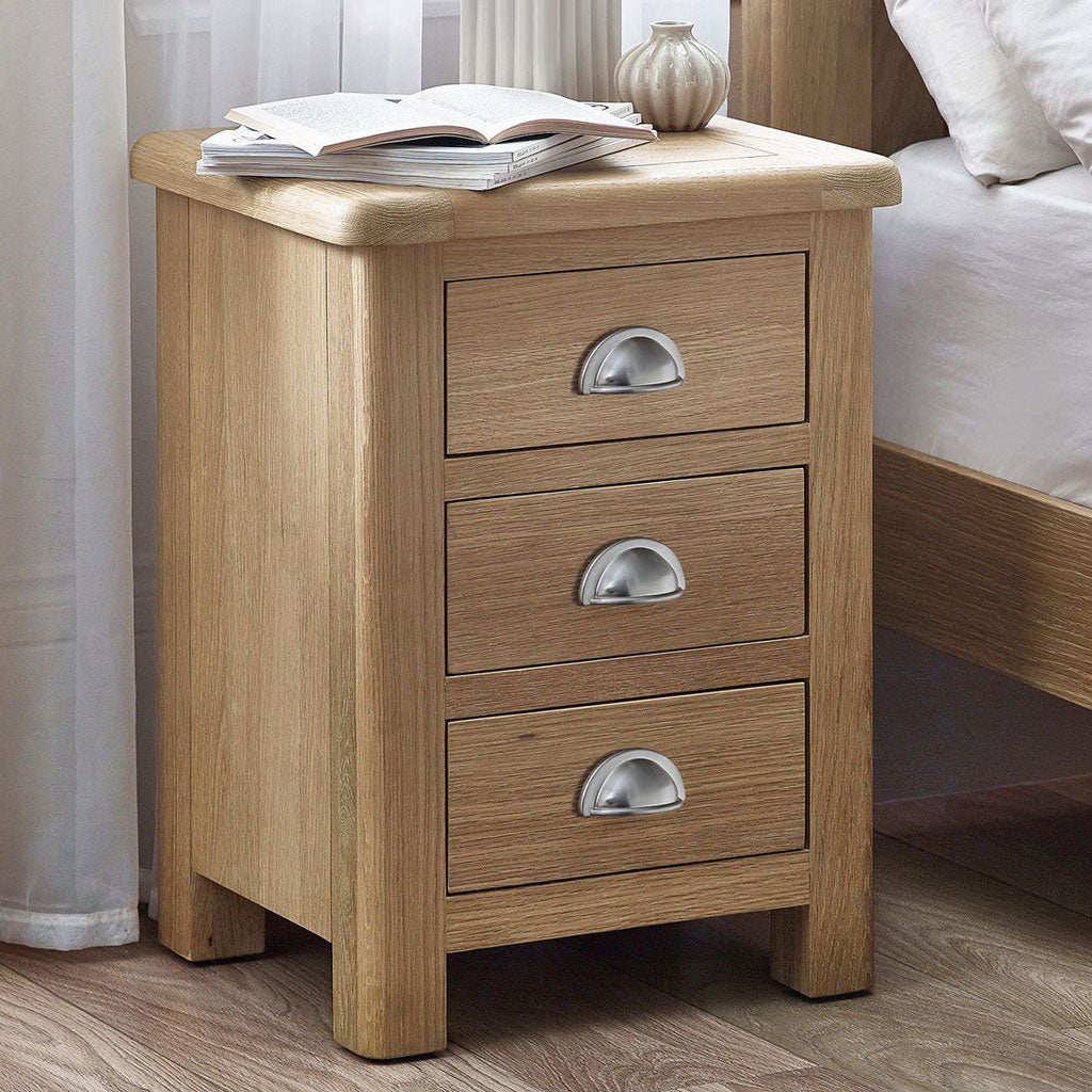 Wooden Bedside Cabinet With 3 Drawers - Memphis