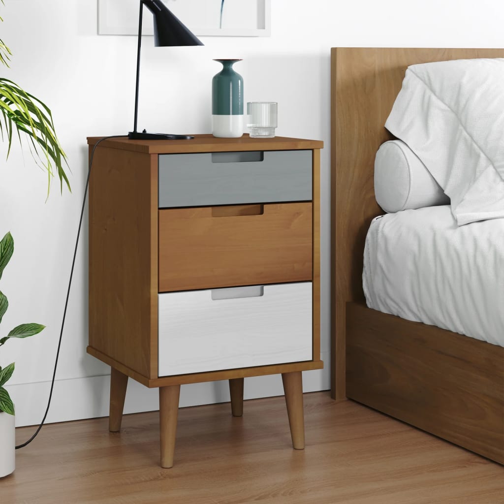 Wooden Bedside Cabinet With 3 Drawers - Molde