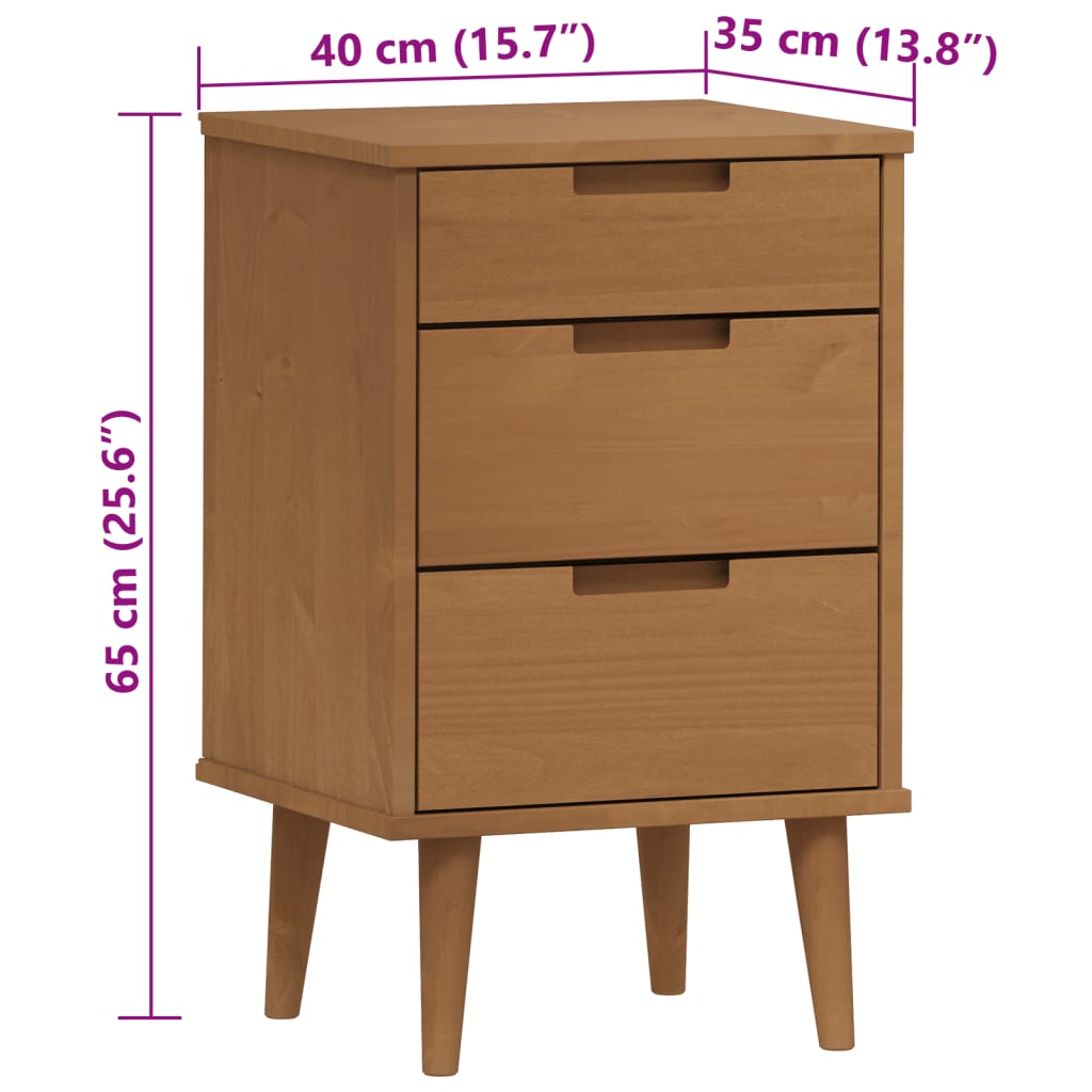 Wooden Bedside Cabinet With 3 Drawers - Molde