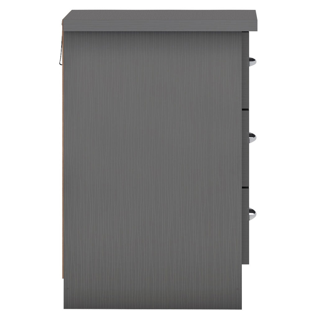 Wooden Bedside Cabinet With 3 Drawers - Nevada