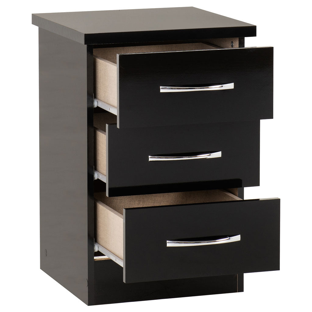 Wooden Bedside Cabinet With 3 Drawers - Nevada